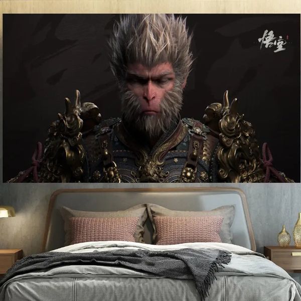 Black Mythical Martial Arts Background Wallpaper Printing Pattern Hanging Cloth Bedroom Wall Decoration Game Peripheral Games 240822