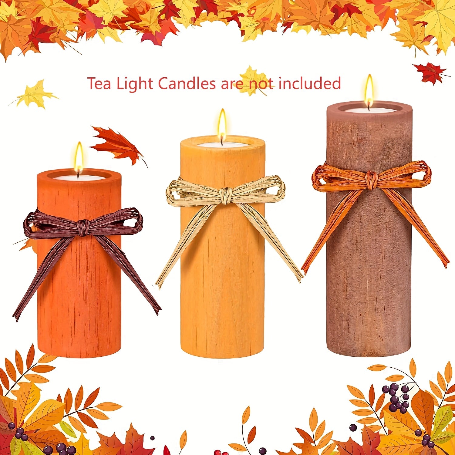 TEMU Christmas 3pcs, Thanksgiving Wooden Candlestick, Fall Tea Light Candlestick, Pumpkin Candle, Fall Table Center, Decoration