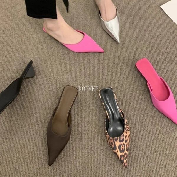 Spring 2024 Pointed Toe Womens Mule Slide Fashion Candy Color Womens Elegant Dress Sandals Square Low Heel Slide Shoes 241024