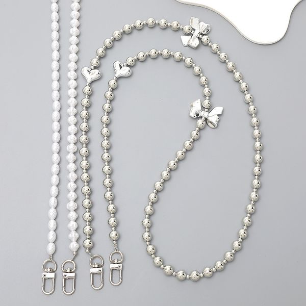 ddmygifts &#039;s new bow crossbody silver UV bead love heart single shoulder chain pearl phone case hanging rope pendant A