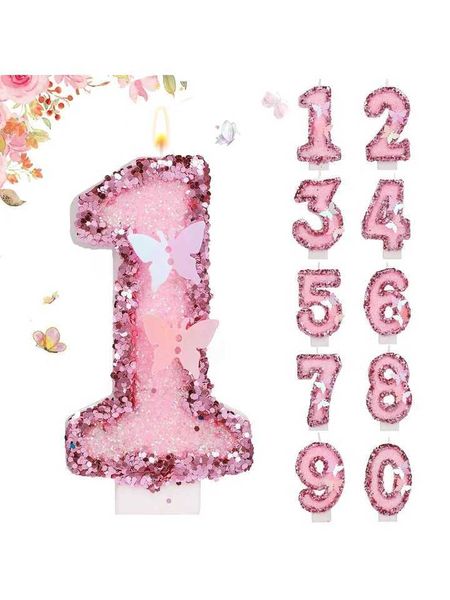 Number Butterfly Sequin Happy Cake Candles for Ins Pink Theme Birthday Party DecorationHandmade Y240815