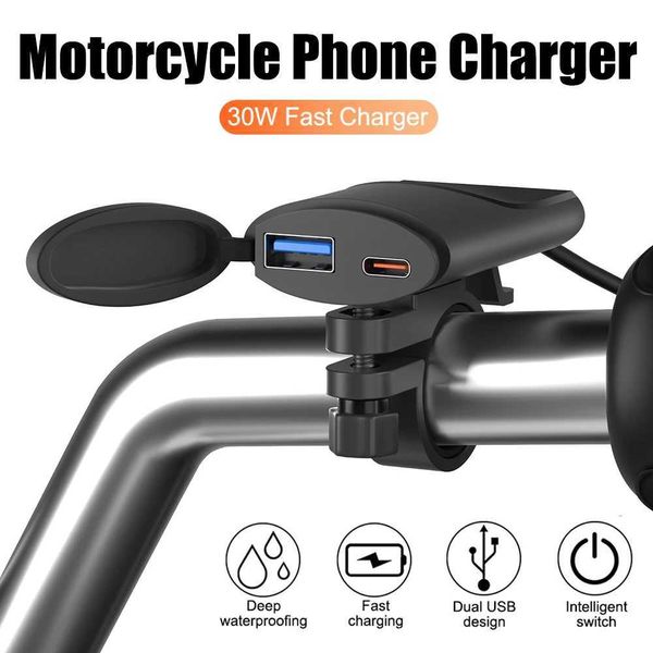 24V 12V Motorcycle USB Chargers PD USB Dual Ports Socket For Mobile Phone Charger 3.4A 30W QC 3.0 Waterproof Cover Power AdapterT250110