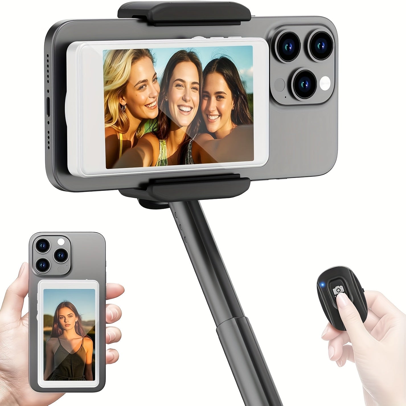 TEMU 4k 30fps Phone Vlog Selfie Monitor Screen, Wired Mini Monitor For Iphone Rear Camera With Magnetic Phone Clip & Bluetooth Remote For Vlog Live