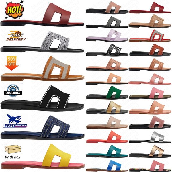 Oran Sandal designer sandals womens slippers Calfskin Leather White black Gold Nior Blue maroon Soft Rubber Sole Flat women summer beacYdPP#