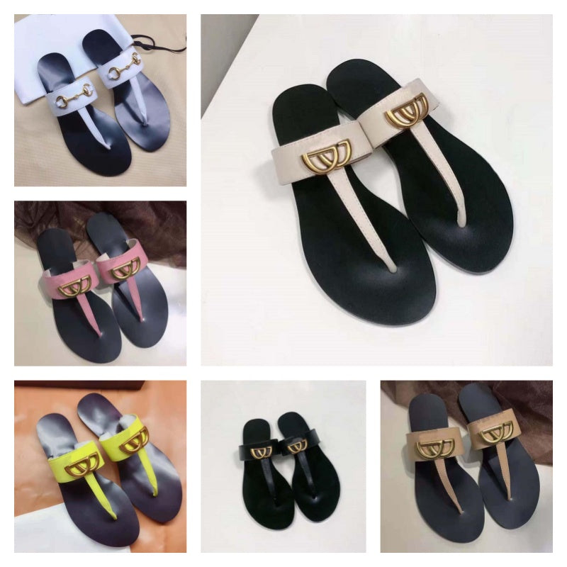 womens designer slippers women beach slippers summer women shoes letters leather flat designer shoes leather sandals metal buttons lazy ladies loafe