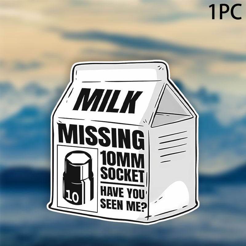 TEMU Humorous Mechanics Vinyl Sticker With A Matte , 10mm Socket Milk , Waterproof Self-adhesive Decal For Vehicles And Toolboxes