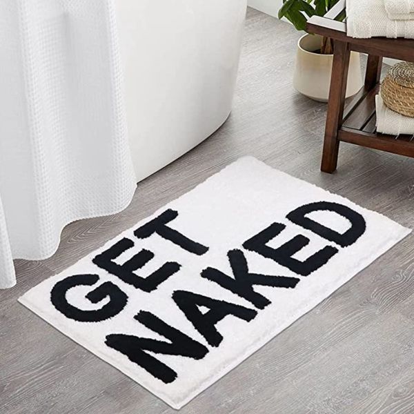 Bath Mats Inyahome Get Naked Bath Mat Bathroom Rugs for Bathtub Mat Cute Bath Rugs for Apartment Decor Tufted Gray and White Shower Mat 2309