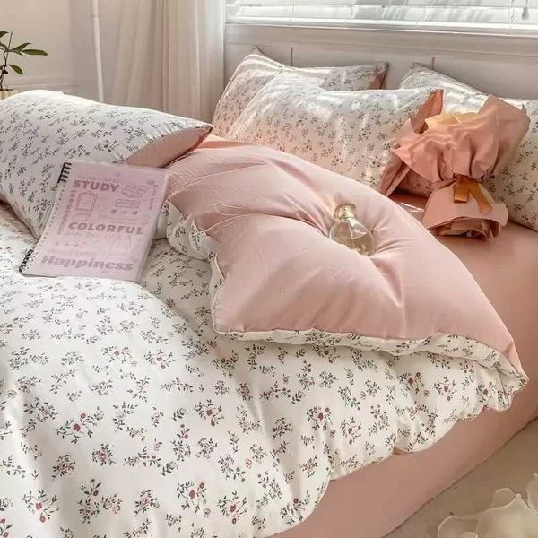 Romantic Tulip Pink Bedding Flat Bed Sheet Pillowcase Double Full Queen Princess Style Bedding Linen Childrens Flower Down Duvet Cover W2408