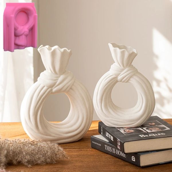 Large DIY Nordic knotting bag vase resin silicone mold irregular geometric shape vase concrete cement gypsum silicone mold