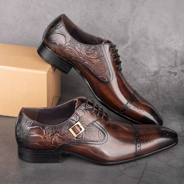 Nice Men Black Brown Leather Oxford Brogue Dress Shoes Office mens leather Mens Pair with suit jeans Side Lace Up Buckle stylish 241112