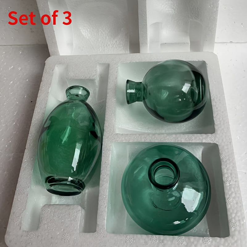 TEMU Set Of 3 Modern Glass Vases, Transparent Decorative Round Vase For Hydroponics And Dry Flowers, Creative Luxury Small Glass Vase Trio, Elegant