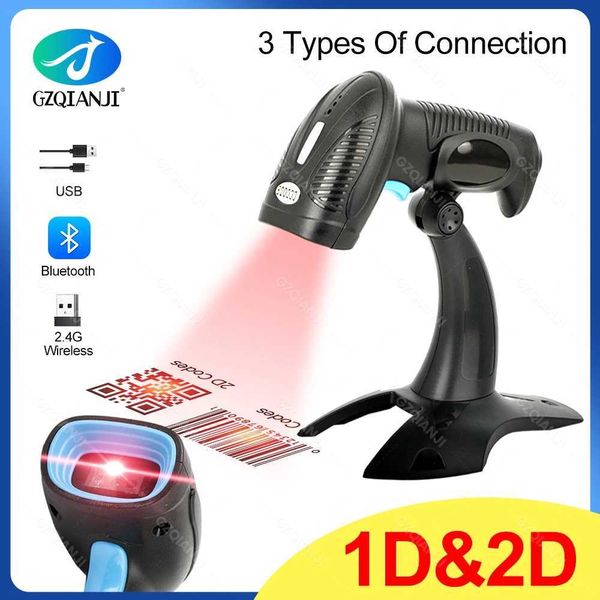 Other Electronics 1D 2D QR Handheld Barcode Scanner Card Reader Portable USB Wireless 2.4G Bluetooth Connection PDF417 DM Code 3-in-1 1.5m D
