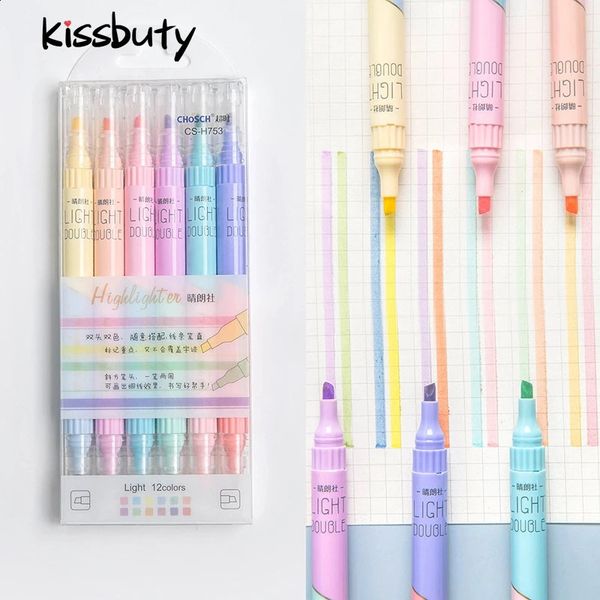 KissButy 6PcsSet Highlighter Pen Set Double headed Kawaii Fluorescence Colour School Supplies Marker Stationery 241119