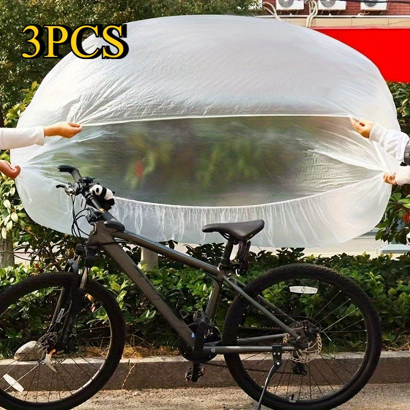 TEMU 3pcs Durable Pvc Bicycle Covers - Transparent Weatherproof Covers With Secure Closure For Road Bikes, Training Bikes, Motorcycles -