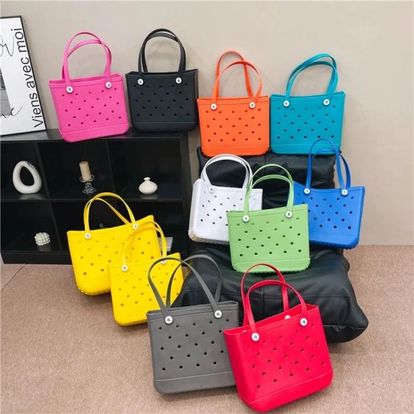2024 Rainbow bogg Silicone Beach large Luxury Eva Plastic Beach Bags Pink Blue Candy Women cosmetic Bag PVC Basket travel Storage bags jelly