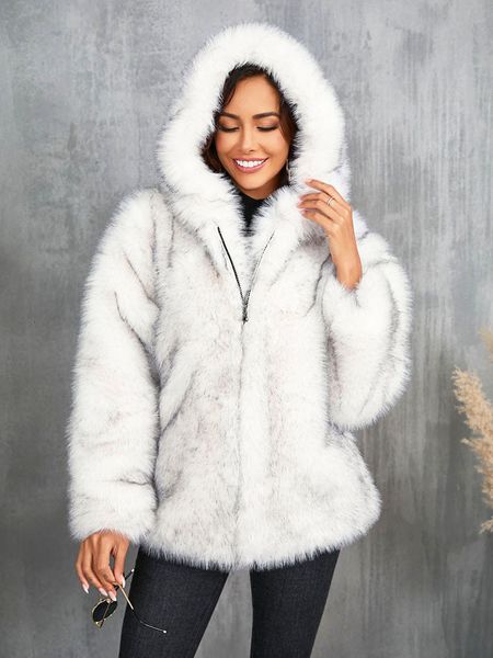 ZADORIN Vintage Winter Women 2024 Oversized Hooded Long Faux Coat Fluffy Warm White Womens Jacket Fur Coats Outerwears