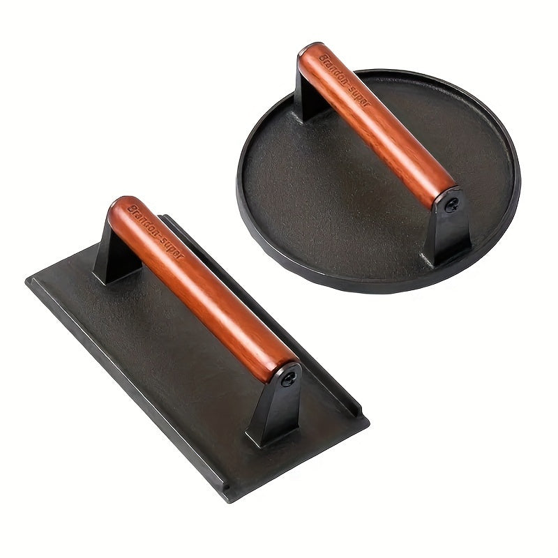 TEMU 1-2pcs Cast Iron Grilling Tools Meat Pressing Plate, Striped Grill Steak Grilling Plate, Sturdy Cookware Father Gift