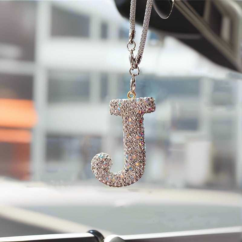 TEMU Alphabet Letter Pendant For Vehicle Mirror, Sparkling Hanging Charm, Reflective Ornament - Metal Material
