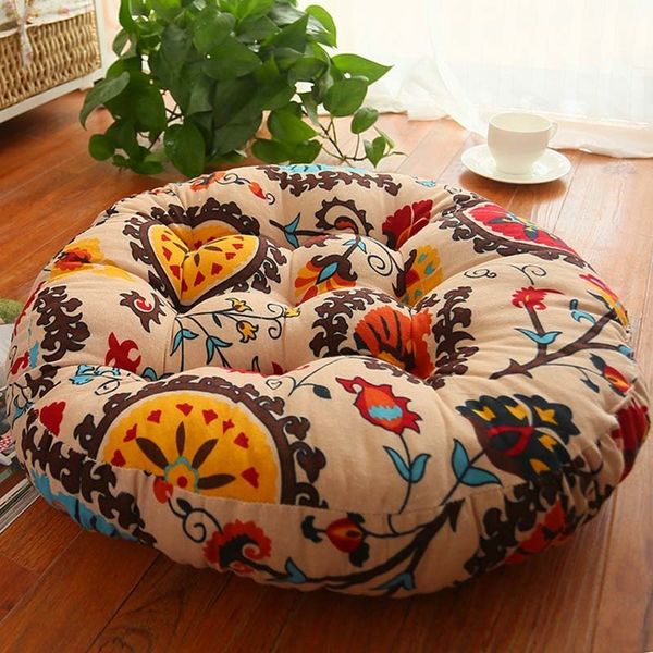 CushionDecorative Pillow Japan Futon Cushions Cotton Linen Sofa Throw 52cm Thicker Round Tatami Floor Mat Meditation Balcony Window Chair Cu