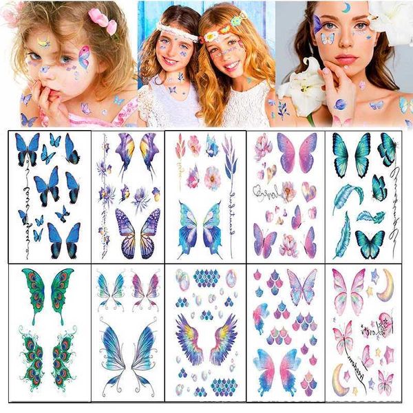 Tattoo Transfer New 12PCS Butterfly Tattoo Sticker Mini Decal Tattoo for Children Waterproof Temporary Tattoos for Kids Festival Glitters Fa