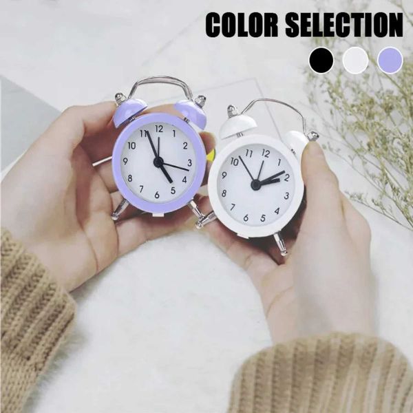 Mini retro silent dual clock analog desk alarm clock with night light for turning off and traveling - metal alarm clock Y250111