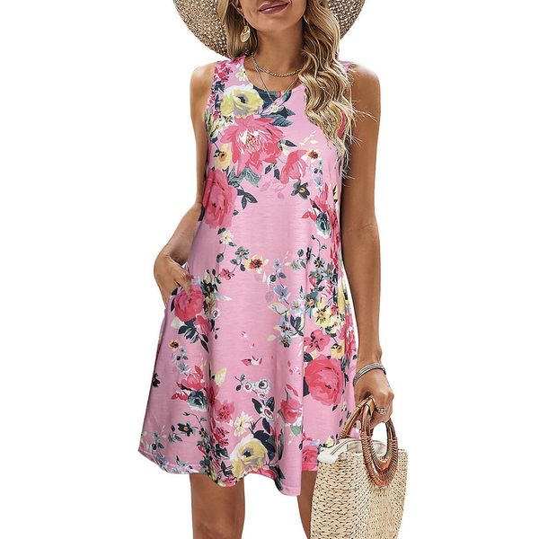 luxury clothes women dresses designer floral dress Crew Neck Summer Conventional Sleeve Bohemian Dresses Sleeveless Floral Casual S 2XL unde