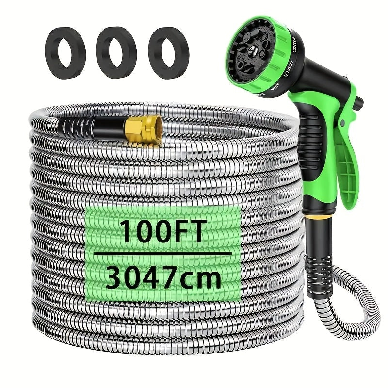 TEMU 100 Feet- 50 Feet- 25 Feet Stainless Steel Water Pipes, High Pressure Water Pipes, Garden Water Pipes, Car Wash Water Pipes, Lawn Irrigation,