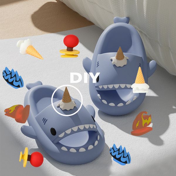 1Pair Cute Shark Slippers Shoes Decoration For Women Men Summer Charms Accessories Fins Glow In The Dark Charms Shoe Buckle DIY
