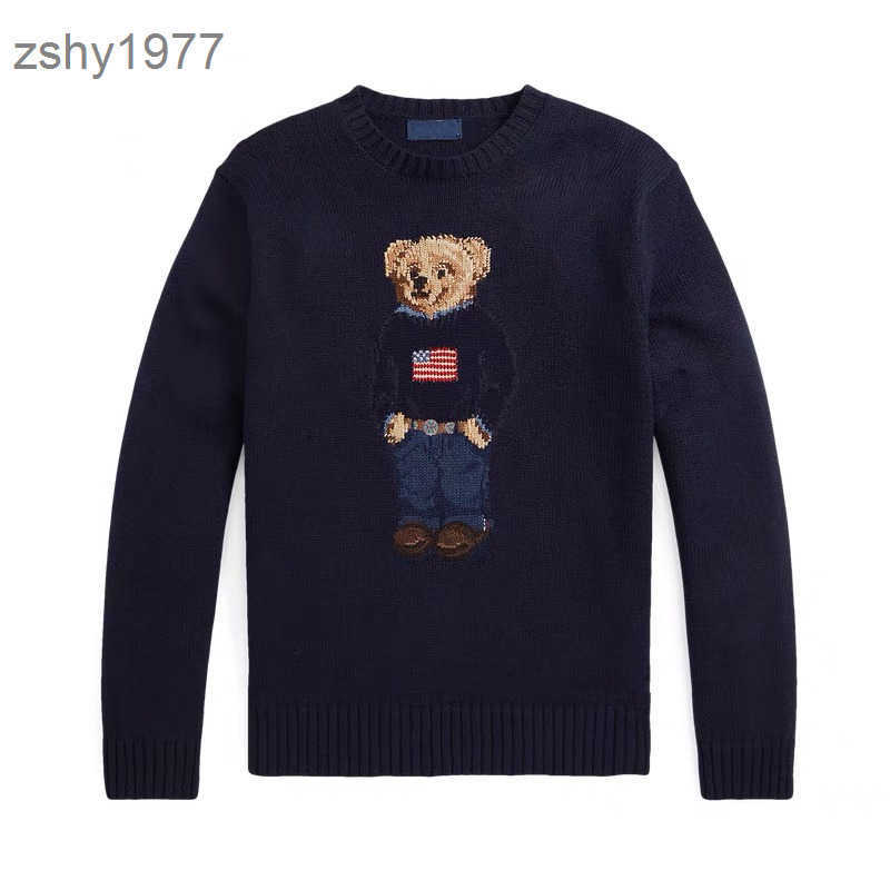 2024ss High Quality Sweater Flag of the United States Mens Polos Shirt Long Sleeve Bear Pattern Solid Color Casual Knitting Pullover S-xl