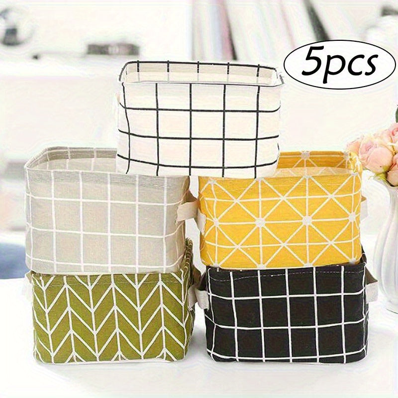 TEMU 5packs Storage Basket Bins Canvas Mini Storage Basket For Makeup, Toys Liners, Books Storage Baskets With Handles For Shelves & Desks, Shelf