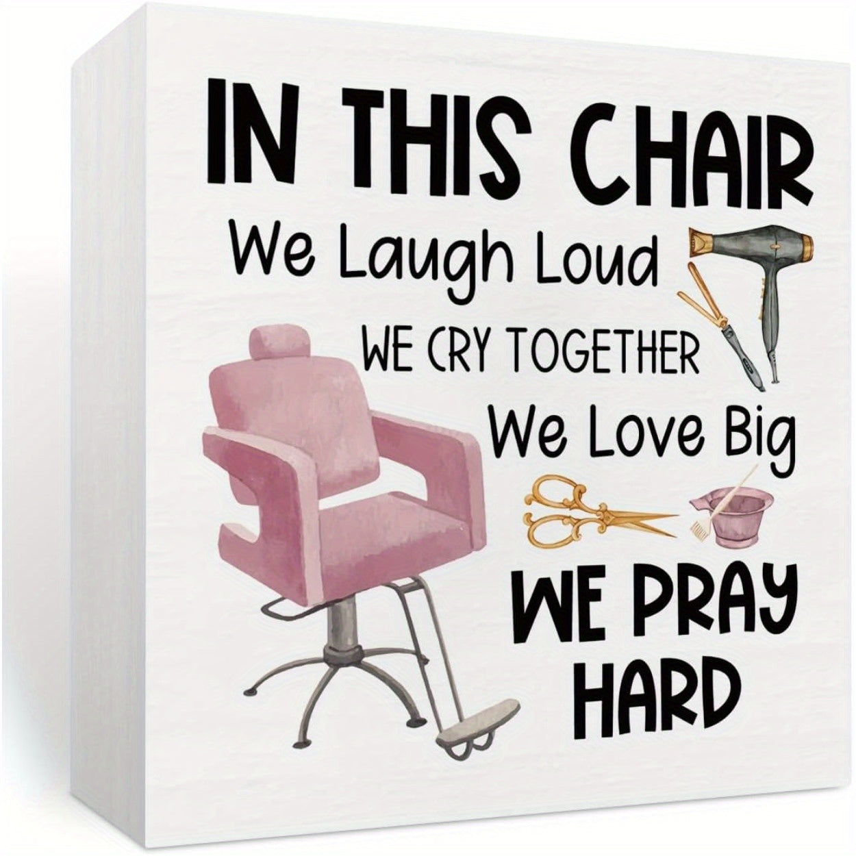 TEMU Pvc Hairstylist Decor Sign - "in This Chair We Laugh Loud" Appreciation Gift For Hairdressers, Cosmetologists - English Text, Desktop Display,