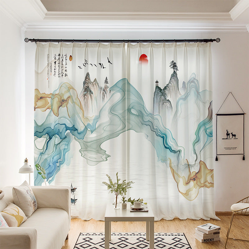 YL-36760 whole house curtain new Chinese style Zen Zen style lotus Buddha hand study tea room living room health blackout window gauze