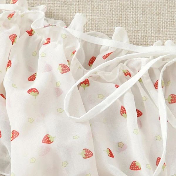 Off Shoulder Lingerie Set Kawaii Women&#039;s Underwear Cute Strawberry Print Bra Set Young Girl Underwear Ruffles Micro Bikini Mujer