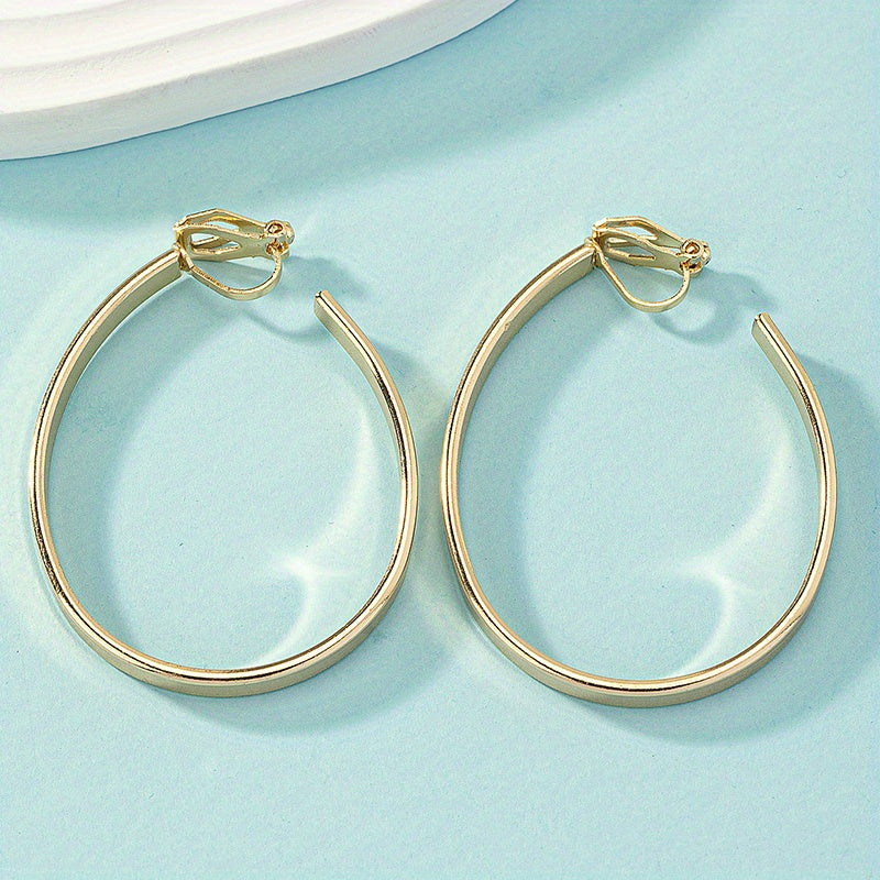 TEMU Glossy C Shaped Clip On Earrings Alloy Jewelry Elegant Vintage Style Exaggerated Personality Earrings For No Ear Hole