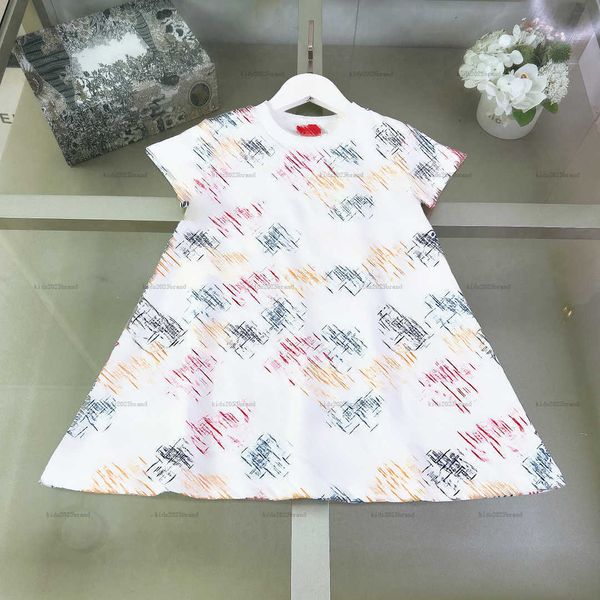 New girls skirt Short-sleeved crew neck Princess dress kids designer clothes summer Colorful cat print baby partydress