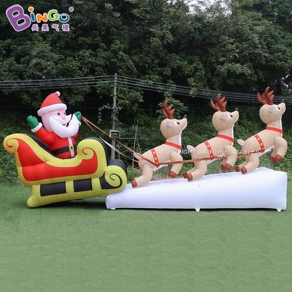 Highly recommend 7mLx1.5mWx3mH (23X5X10ft) giant popular inflatable Christmas sled inflation Santa Claus and deer for X-mas event decoration