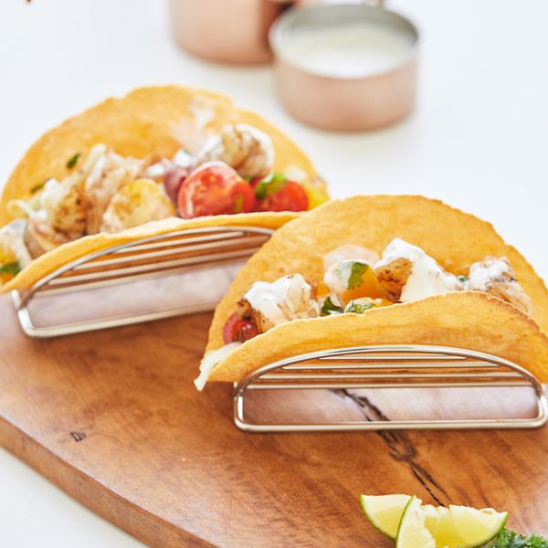 50Pcs-Lot Mexican Restaurant Stainless Steel Pancake Rack Taco Holder Pizza Display Stand Spring Roll Food Rack Kitchen Gadgets