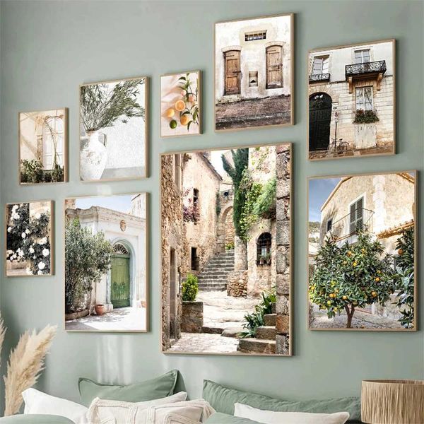Spanish Italian Puglia architecture posters canvases green leaves indoor plants wall art printed images living room decoration M241216