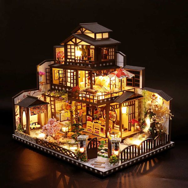 ArchitectureDIY House DIY Wooden Doll Houses Japanese Casa Miniature Building Kits with Furniture Led Large Villa Dollhouse for Adults Birt