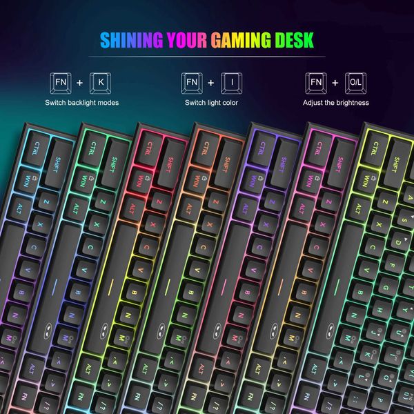 Keyboards MageGee Mini 60% Gaming Keyboard RGB Backlit 61 Key Ultra-Compact Keyboard TS91 Ergonomic Waterproof Mechanical Feeling Office z25
