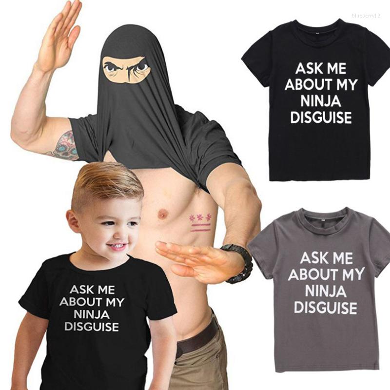 Men&#039;s T-shirts Ask Me About My Ninja Disguise Parent-child Interaction Game Tops Flip Funny Mask Tees Kid Clothing