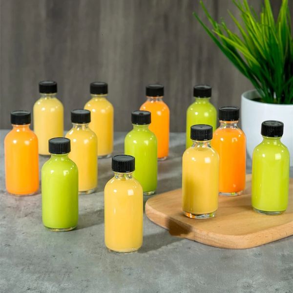 12pcs 60ml Small Clear Glass Bottle with Lid Cap Mini for Liquor Ginger Ss Potion Juice Essential Oils Whiskey Sample 2 Oz 240627