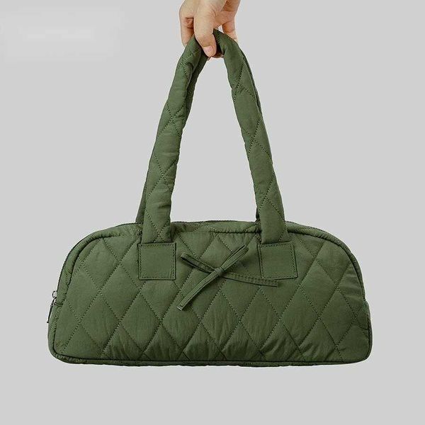 Small design bow underarm bag diamond grid clip cotton shoulder bag women&#039;s winter cotton filled handbag 241015