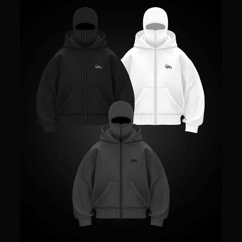 Mens Balaclava Zip Hoodie Winter Warm Casual Sweatshirt With Hooded Face Mask Zipper Design Sports Jacket Outdoor Activities X250125