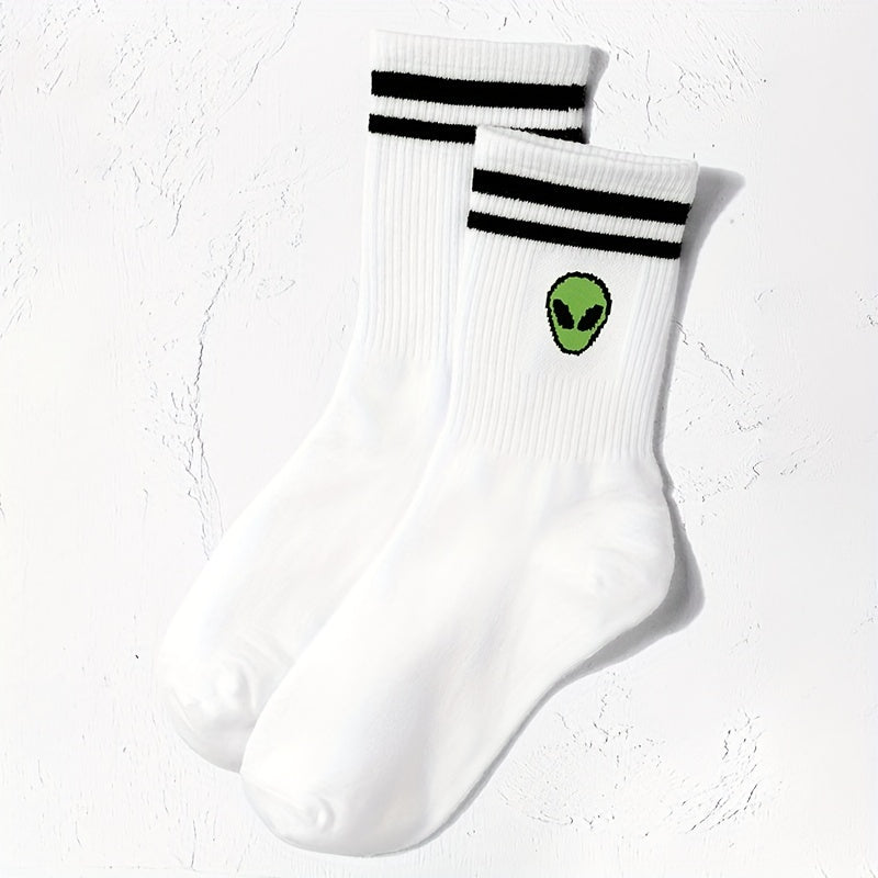 TEMU Stripes Pattern 1 Pair Men's Short Crew Socks, Breathable Comfy Casual Socks All-match Fashion Sports Socks For Basketball Running