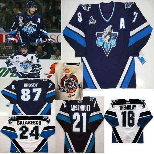 College Hockey Wears College Rimouski Oceanic Hockey Jerseys Sidney Crosby Jerseys Alexis Lafreniere Brunet Balasescu Erick Tremblay Arsenau