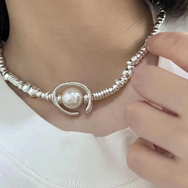 Jewlery Designer Jewellery for Women Pendant Clover Necklace Irregular Silver Half Moon Pearl Patchwork Necklace Spanish Trendy Brand Heavy-