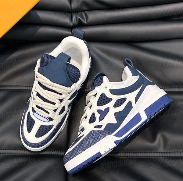 Designer Running Shoes Designer tênis Treinadores de sapatos casuais tops baixos em couro azul branco preto rosa para homens tênis femininos