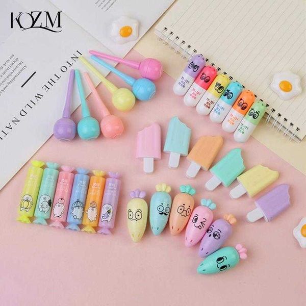 Highlighters 6PcsLot Cute Cartoon Cat Highlighters School Office Stationery Students Drawing Supplies Kawaii Ice Cream Mini Paint Marker Pen