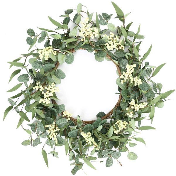45cm Easter Holiday Garden Decoration Rattan Wreath Simulation Eucalyptus Leaf Rattan Door Head PendantXJ250107